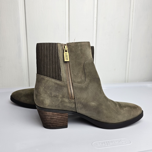 Vionic Shantelle Olive Green Waterproof Nubuck Leather Ankle Zip Booties 9 - Picture 5 of 12